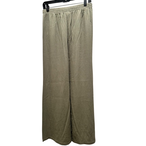 Wide Leg Linen Viscose Button Pants Olive Tassel Detail - Picture 7 of 8